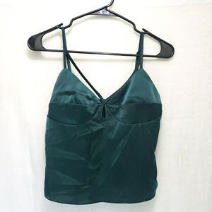 Y2K 90's Forever 21 Emerald Green Satin Cami Tank Top Smocked Back Small